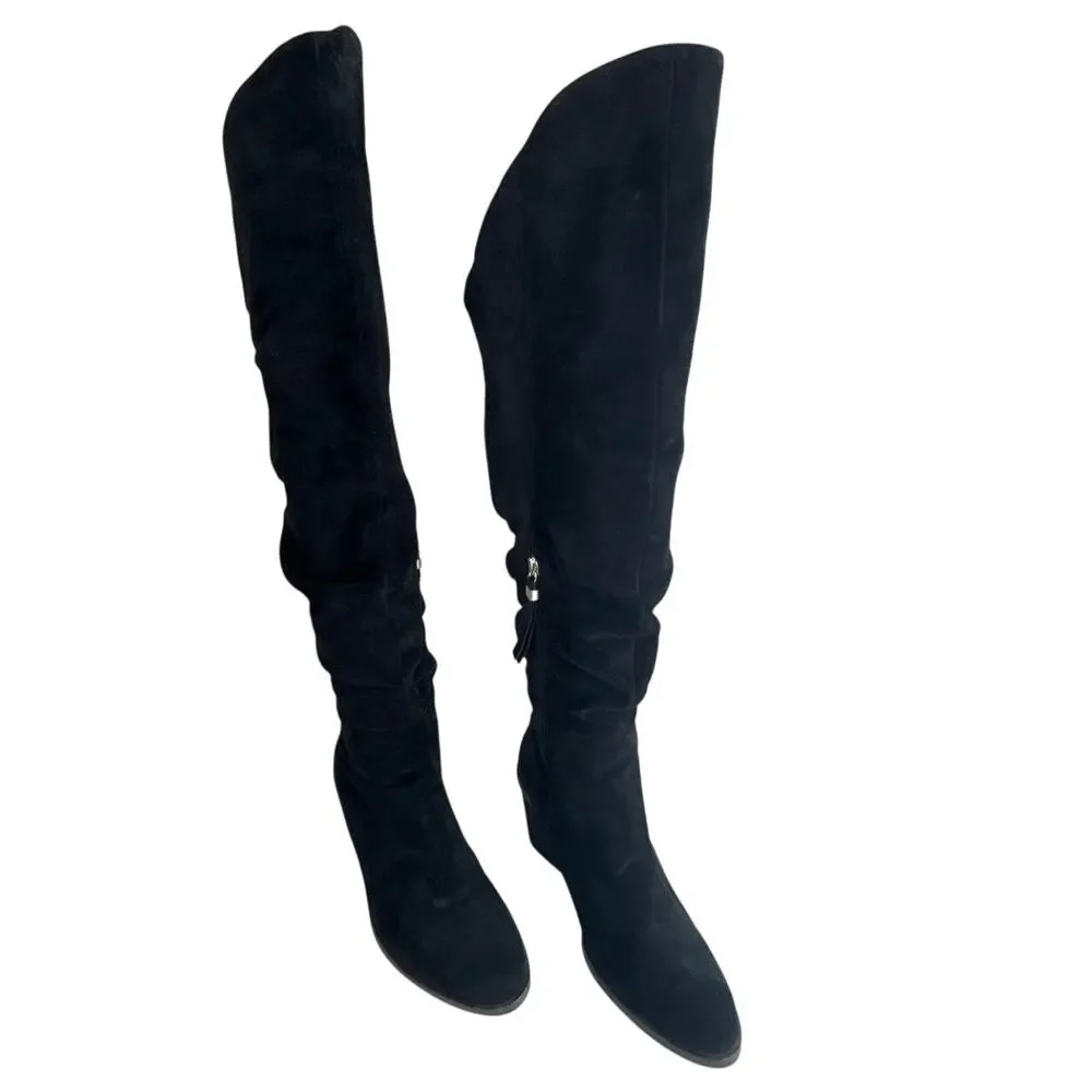 OTK Black Suede Slouchy Over the Knee Boots Comfort Dr. Scholl’s Message Sz. 6.5